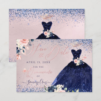 Quinceanera Save the Date Navy Blue Gown Einladung