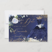 Quinceanera Save the Date Navy Blue Gown Einladung (Vorderseite)