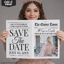 Quinceañera Save the Date Newspaper Photoshoot Karte