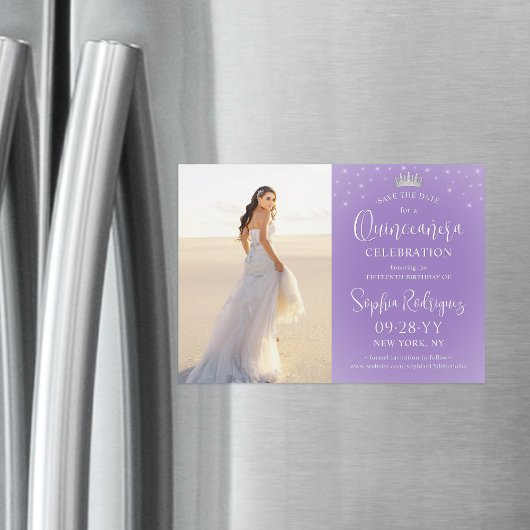 Quinceañera Save the Date Photo Lilac Purple Stars Magneteinladung