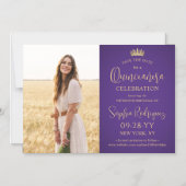 Quinceañera Save the Date Photo Purple and Gold Magneteinladung (Vorderseite)
