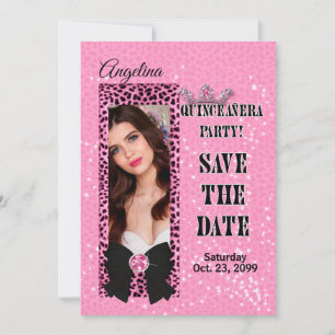 Quinceanera Save the Date Pink Cheetah Druck Einladung