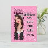 Quinceanera Save the Date Pink Cheetah Print Einladung (Stehend Vorderseite)