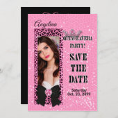 Quinceanera Save the Date Pink Cheetah Print Einladung (Vorne/Hinten)