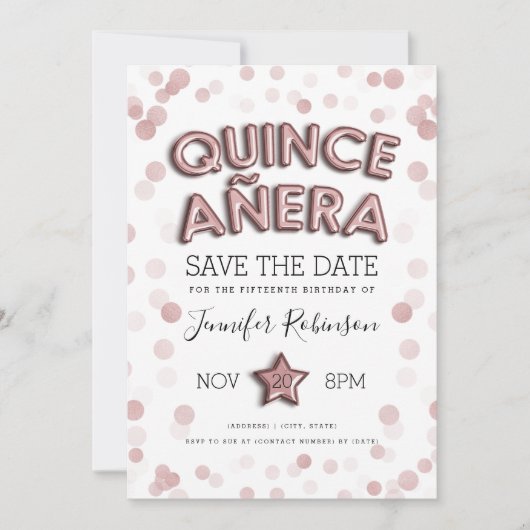 Quinceañera Save the Date Rose Gold Glitzer Einladung (Vorderseite)