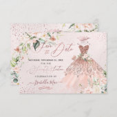 Quinceanera Save the Date Rose Gold Sweet 16 Einladung (Vorne/Hinten)
