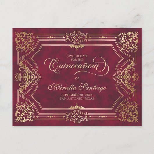 Quinceanera Save the Date Rote Postkarte (Vorderseite)