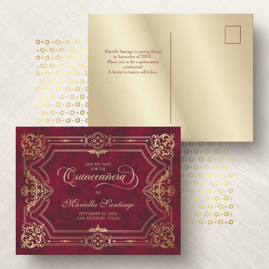 Quinceanera Save the Date Rote Postkarte