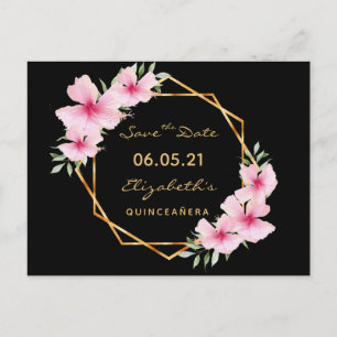 Quinceanera Save the Date tropisches Gold Schwarz  Postkarte