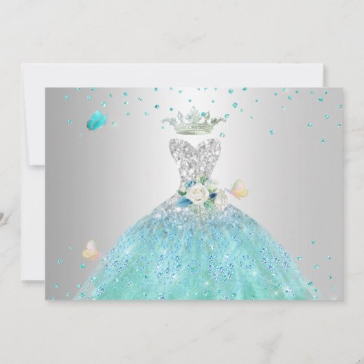 Quinceanera Save the Date Türkissilber Einladung (Rückseite)