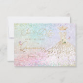 Quinceanera Save the Date White Gold Dress Einladung (Vorderseite)