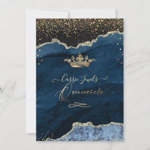 Quinceanera Schieferblauer Achat Faux Goldstaub Einladung
