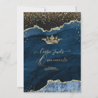 Quinceanera Schieferblauer Achat Faux Goldstaub Einladung