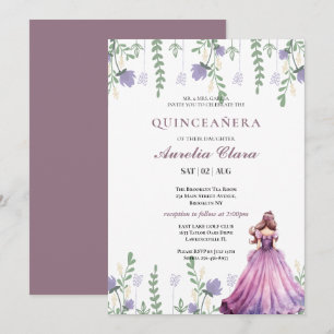 Quinceañera-Schimmer lila Floralschmetterling  Einladung
