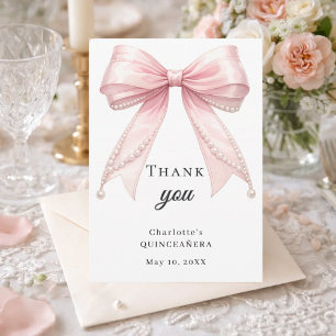 Quinceanera-Schleife rosa Perlen elegant Dankeskarte