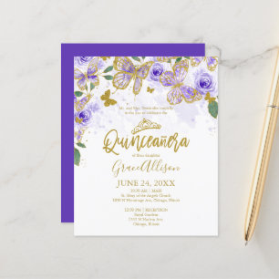 Quinceanera-Schmetterling Budget-Einladung Spanisc