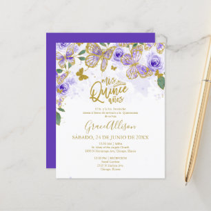 Quinceanera-Schmetterling Budget-Einladung Spanisc