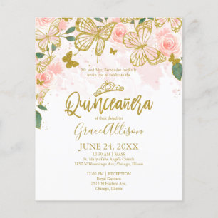 Quinceanera-Schmetterling Budget-Einladung Zweispr