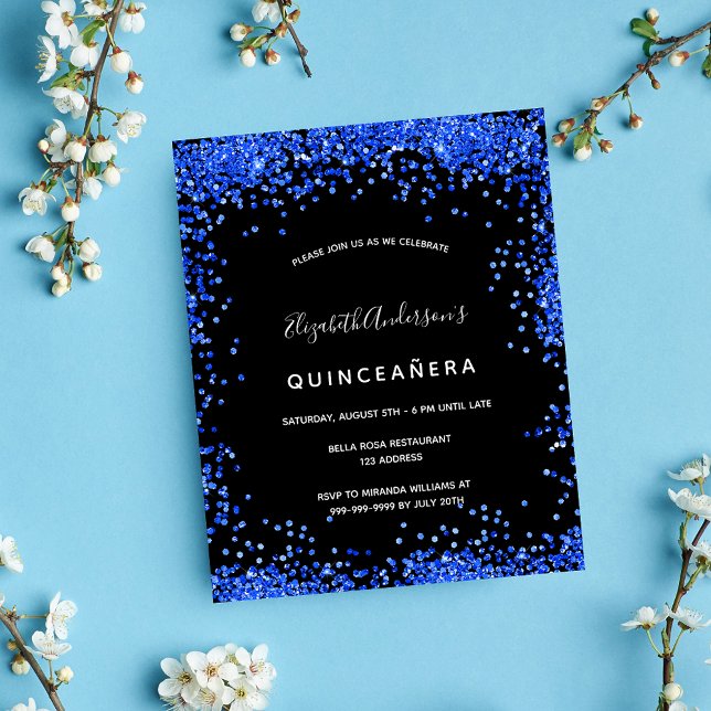 Quinceanera Schwarz Königsblau Einladung (Von Creator hochgeladen)