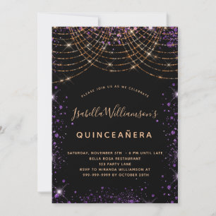 Quinceanera Schwarz lila Gold Glitzer Staub elegan Einladung