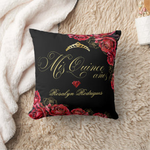 Quinceanera - Schwarz-Rot-Gold-Dekorationen Zeiche Kissen