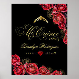 Quinceanera - Schwarz-Rot-Gold-Dekorationen Zeiche Poster