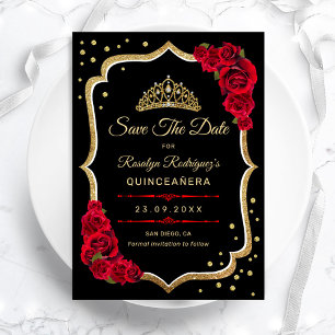 Quinceanera - Schwarz Rot Gold Save The Date