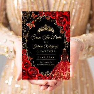 Quinceanera Schwarz Rot Gold Save The Date