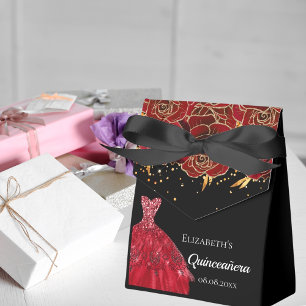 Quinceanera Schwarz-Rot-Kleidung Blume vielen Dank Geschenkschachtel