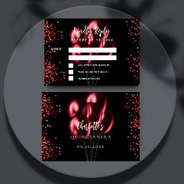 Quinceanera schwarz rote Ballons Antwort RSVP Kart