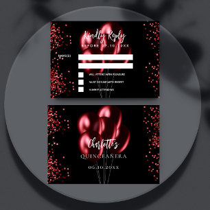 Quinceanera schwarz rote Ballons Antwort RSVP Kart