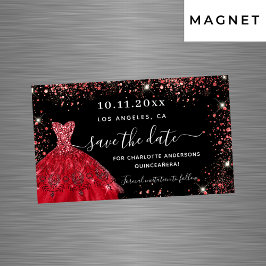 Quinceanera schwarz rotes Kleid speichern Datums-M Magnetkarte