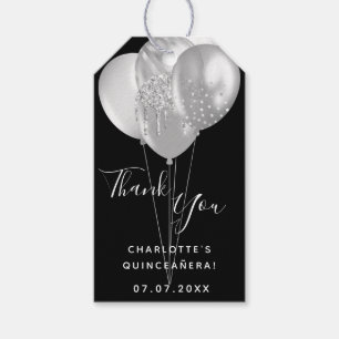 Quinceanera schwarz silberner Luftballon Danke Geschenkanhänger