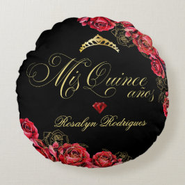 Quinceanera schwarz und rot Princess tiara Rundes Kissen