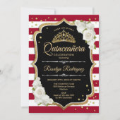 Quinceanera - Schwarz-Weiß-Gold Einladung (Vorderseite)