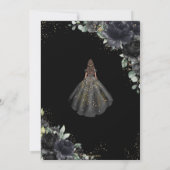 Quinceañera Schwarze Flora Rose Prinzessin Goldkro Einladung (Rückseite)