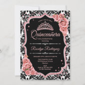 Quinceanera - Schwarze Rose Gold Einladung (Vorderseite)