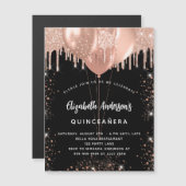 Quinceanera schwarze Rose Goldballon Glitzer Luxus Magneteinladung (Vorne/Hinten)