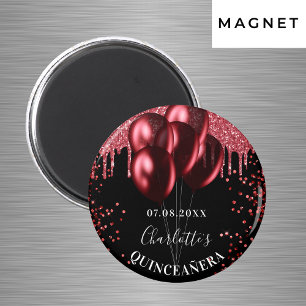 Quinceanera schwarze rote Glitterballons Magnet