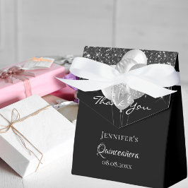 Quinceanera schwarzen Silberballons danke Geschenkschachtel