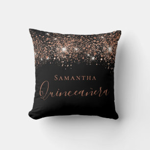Quinceanera Schwarzer Glitzer senkt Rose Gold Mono Kissen