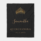 Quinceanera schwarzer Goldtiara-Kronname Fleecedecke (Vorderseite)