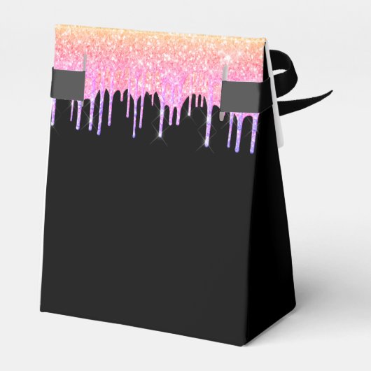 Quinceanera Schwarzer Regenbogen Glitzer Pink viel Geschenkschachtel (Rückseite)