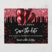 Quinceanera Schwarzer Roter Ballon Save the Date Flyer (Vorne)