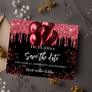 Quinceanera Schwarzer Roter Ballon Save the Date Flyer