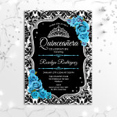 Quinceanera - Schwarzes blaues Silber Einladung