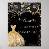 Quinceanera Schwarzes Gold Kleid Blumenempfang Poster (Vorne)