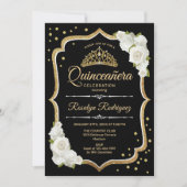 Quinceanera - Schwarzes Gold Weiß Einladung (Vorderseite)