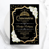 Quinceanera - Schwarzes Gold Weiß Einladung