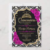 Quinceanera - Schwarzes Rosa Gold Einladung (Vorderseite)